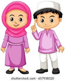 Muslim kids in purple outfit illustration