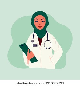 Muslim lady doctor character vector art.