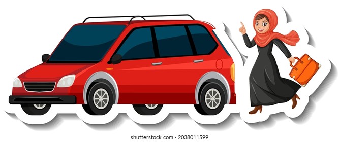 Muslim Lady Standing In Front Of A Car  Illustration