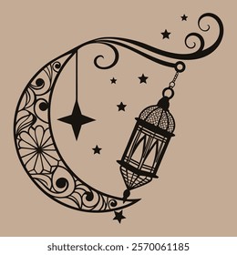 Muslim lamp and text RAMADAN KAREEM on light background