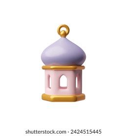 Muslim lantern. 3D illustration in cartoon style reflecting the spirit of the holy month of Ramadan on an isolated background. Symbol of the Islamic religion.