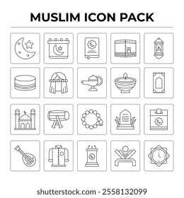 Muslim Line Icon set on White Background