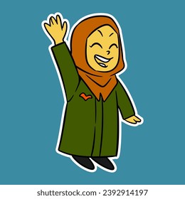 muslim little girl smiling, cartoon illustration