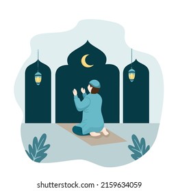 Muslim make a Dua in praying Shalat
