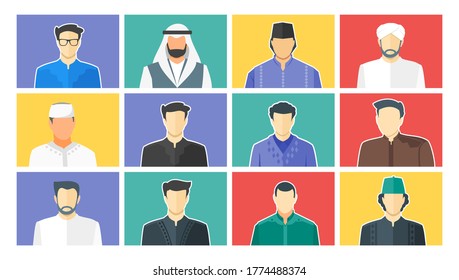 Muslim Male, Boy DP Or Display Picture Avatar Set And Islam Scholar Teacher Professor Cartoon Profile Pic Collection. With Beard, Head Cap, Hat And Turban.  