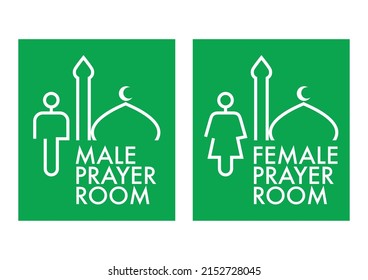 Muslim Male And Female Prayer Room Sign Symbol Isolated On Green Background. Scalable And Editable Vector Illustration EPS10.