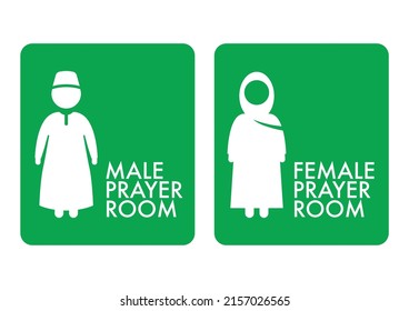 Muslim Male and Female prayer room sign symbol isolated on green background. Scalable and editable vector illustration EPS10.