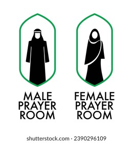 Muslim Male and Female Prayer Room sign isolated on white background. Simple flat design. Editable EPS 10 vector illustration.