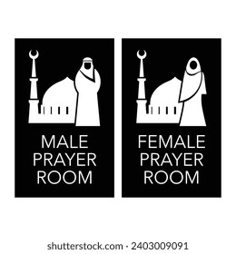 Muslim Male and Female prayer room sign isolated on white background. Editable vector illustration EPS10.