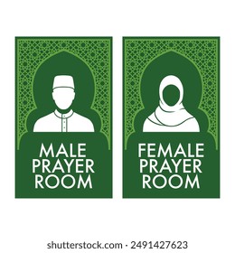 Muslim Male and Female prayer room sign isolated on white background. Editable EPS10 vector illustration.