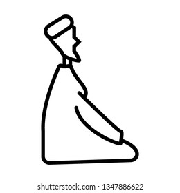 Muslim male icon sits between two prostrations, special Ramadan kareem with an outline icon style