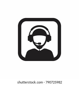 Muslim male support service / customer care / customer service / administrator silhouette icon.
(Square icon).