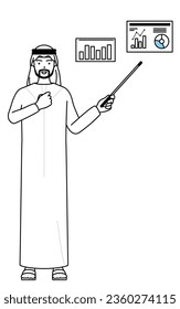 Muslim Man analyzing a performance graph, Vector Illustration