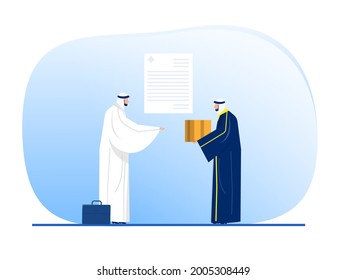 Muslim man Arab sell and buy product with invoice illustration vector