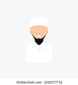 muslim man arabic smile with white cap avatar vector