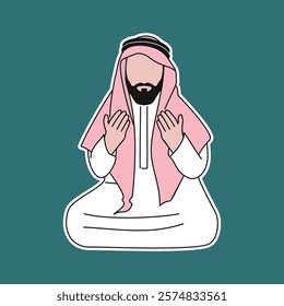 Muslim man in Arabic turban praying illustration, Arabic bearded man in turban