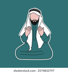 Muslim man in Arabic white turban praying illustration, Arabic bearded man in turban