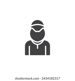 Muslim man with beard and cap vector icon. filled flat sign for mobile concept and web design. Muslim Man glyph icon. Symbol, logo illustration. Vector graphics