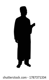 Muslim man with book silhouette vector on white background