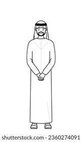 Muslim Man bowing with folded hands, Vector Illustration
