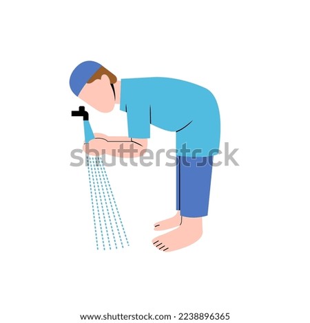 Muslim Man Character Performing Ablution