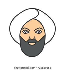 Muslim man color icon. Man in turkish turban. Sheikh. Isolated vector illustration