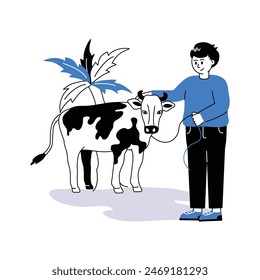 A muslim man with cow, eid al adha concept illustration