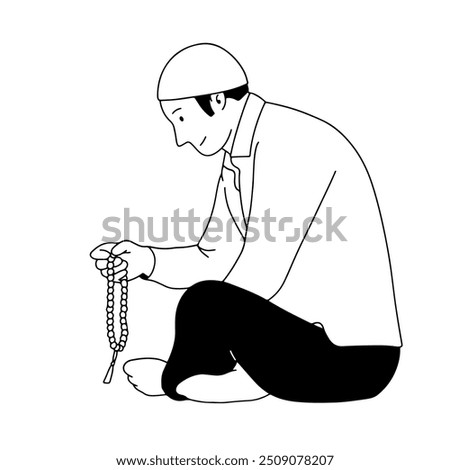 Muslim man doing dhikr during ramadhan