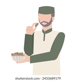 Muslim man eating date isolated illustration