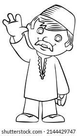 Hombre musulmán. Elemento para colorear página. Estilo de caricatura.