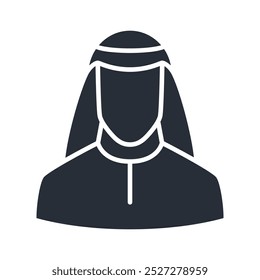 Muslim man filled icon. Human faceless avatar silhouette vector illustration.