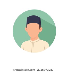 Muslim Man Flat Design Avatar with Traditional Cap in Circular Background