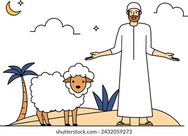 Ein muslimischer Mann mit einer Ziege