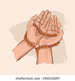 Muslim man hands holding rosary vector  svg