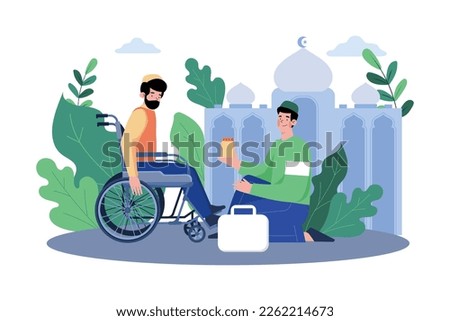 Muslim Man Helping Disabled People On Ramadan Day