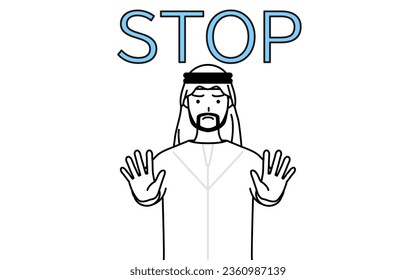 Muslim Man with his hands out in front of his body, signaling a stop, Vector Illustration