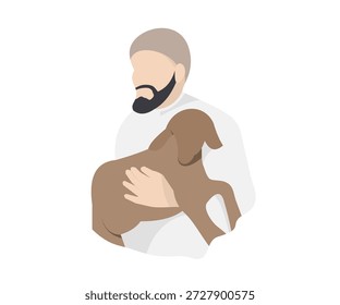 Muslimischer Mann, der ein Lamm hält, Id Adha-Symbol