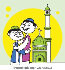 Hombre musulmán abrazando a Eid Mubarak hombres musulmanes abrazándose y deseándose el uno al otro con ocasión del Eid.