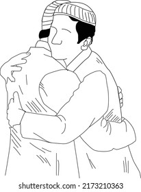 Muslim man hugging wishing etc