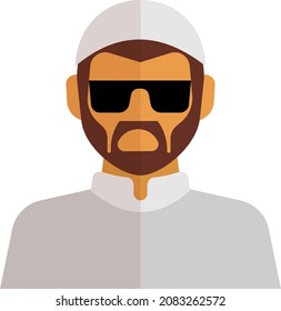 Icono del hombre musulmán. Hombre con barba en avatar de gafas de sol