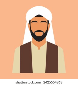 Muslim man in illustration in vector flat illustration. Stylish muslim business person. Suitable for banners, flyers, presentations, posters, etc.