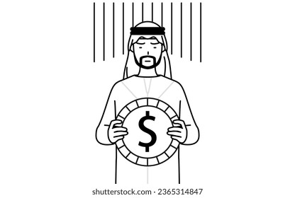 Muslim Man an image of exchange loss or dollar depreciation, Vector Illustration