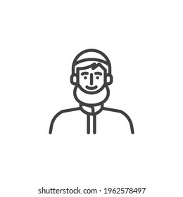 Muslim man line icon. linear style sign for mobile concept and web design. Bearded man in muslim cap outline vector icon. Symbol, logo illustration. Vector graphics