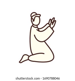 Muslim man line style icon design, Islamic religion culture belief religious faith god spiritual meditation and traditional theme Vector illustration