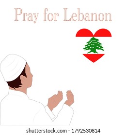 Muslim man Man's hands doing raised. Praying to Lebanon,Doing dua. Human open two empty hands, Open hands prayer in white background. Ramadan Kareem flat cartoon character illustration