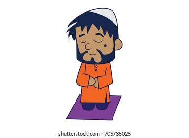 A Muslim Man offering prayer. Vector Illustration. Isolated on white background.