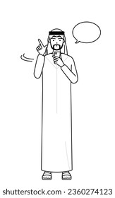 Muslim Man operating a smartphone, Vector Illustration