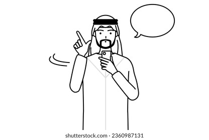 Muslim Man operating a smartphone, Vector Illustration