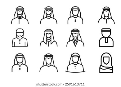 Muslim man outline icon vector