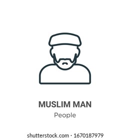 Icono de vector contorno de hombre musulmán. Icono de la línea delgada musulmana negra, vector plano simple ilustración de elemento de personas editables concepto de trazo aislado en fondo blanco